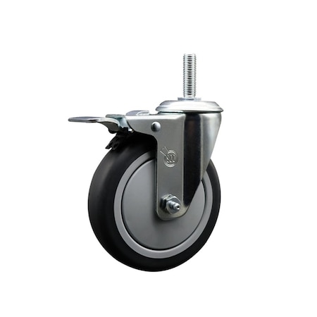 Service Caster 5 Inch Thermoplastic  Rubber Wheel Swivel 34 Inch Threaded Stem Caster Total Lock Brake SCC SCC-TSTTL20S514-TPRB-34212